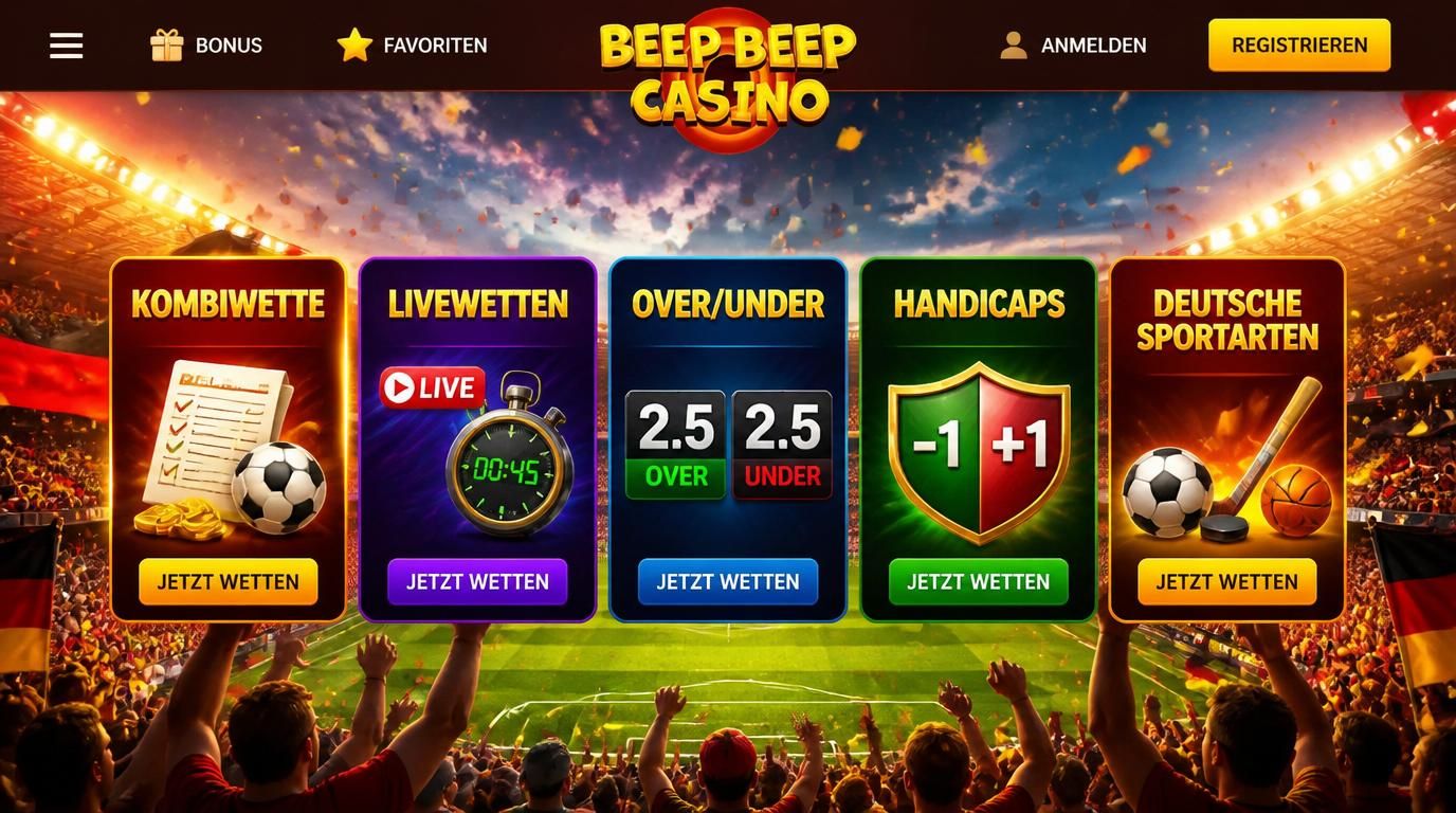 Ein Spiel mit mehreren Wettarten wird angezeigt: Sieg, Doppelte Chance, Over/Under, Livewetten – alles in deutscher Sprache