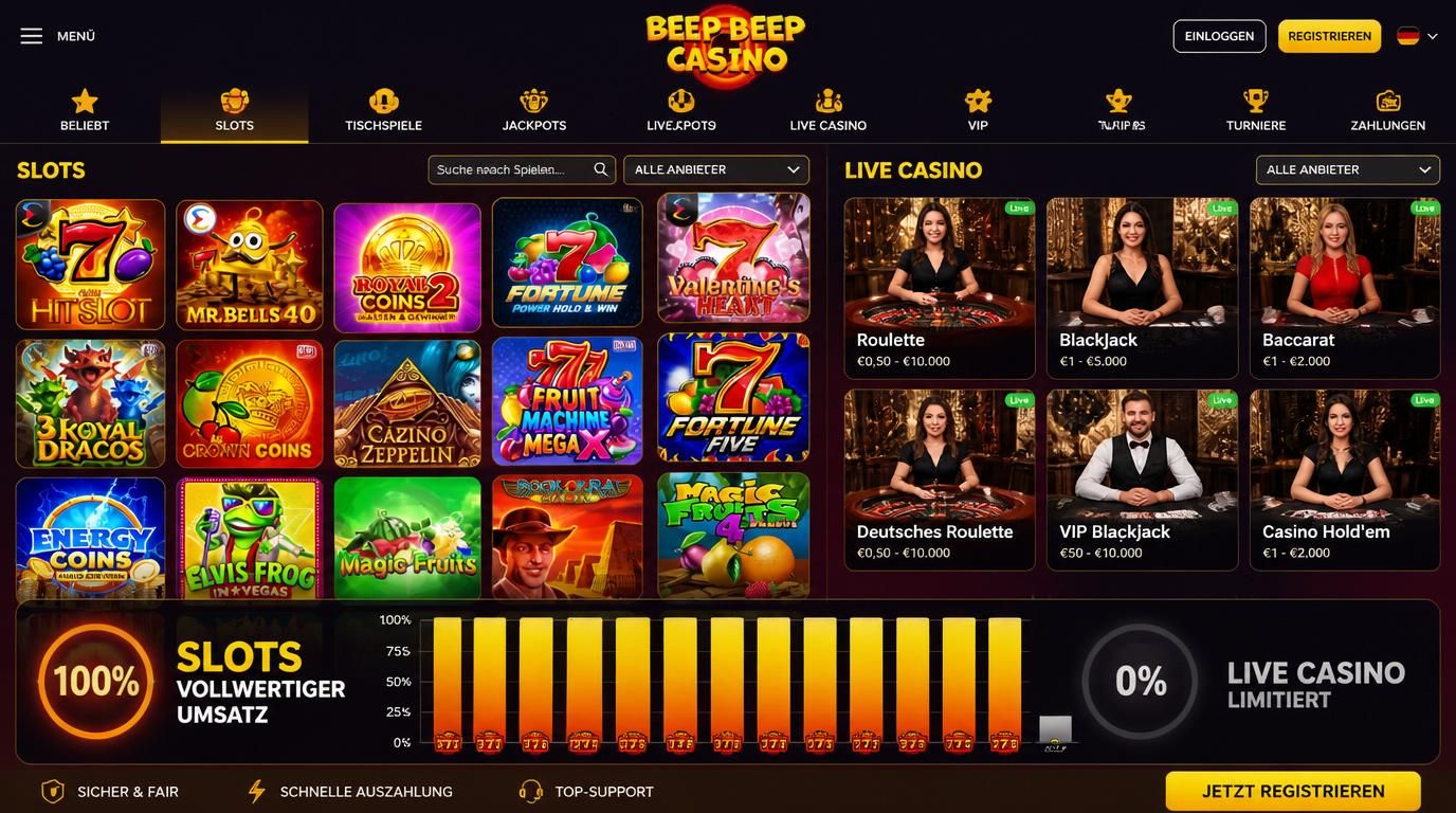 Bild eines Casino-Bildschirms mit Spielautomaten und Live Casino Elementen und einem Diagramm, das Slots hohe Gewichtung zeigt